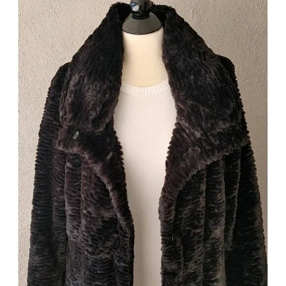 Dolce Cabo Faux Fur Textured Black Swing Coat Size XL - Picture 5 of 8